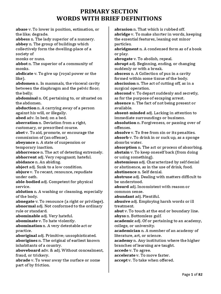Words With Brief Definitions-1 | PDF | Abdomen
