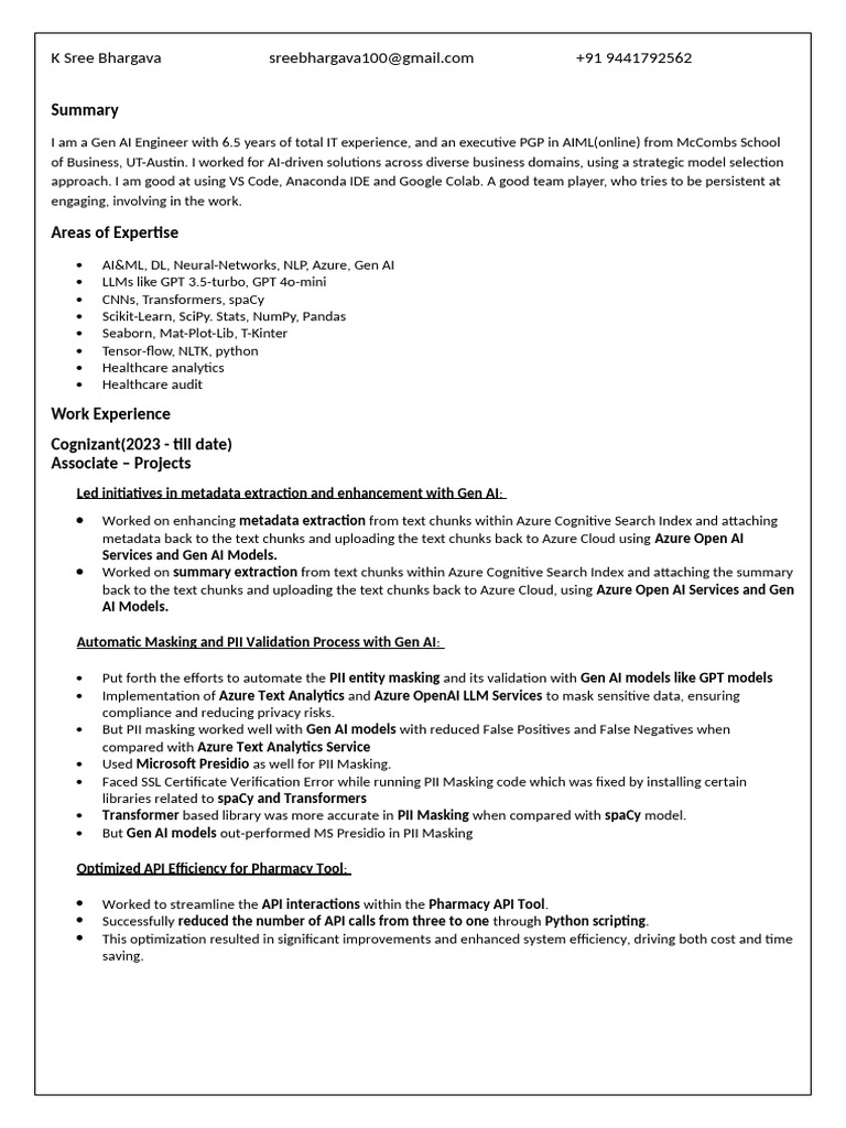 Gen AI Engineer Profile Summary | PDF | Automation | Computing