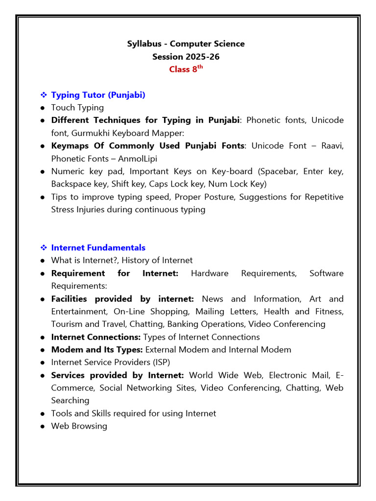 Class 8 Computer Science Syllabus 2025-26 | PDF | Random Access Memory ...