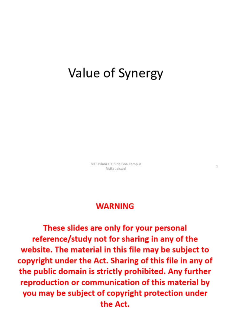 Understanding Synergy in Mergers | PDF | Cost Of Capital | Valuation ...