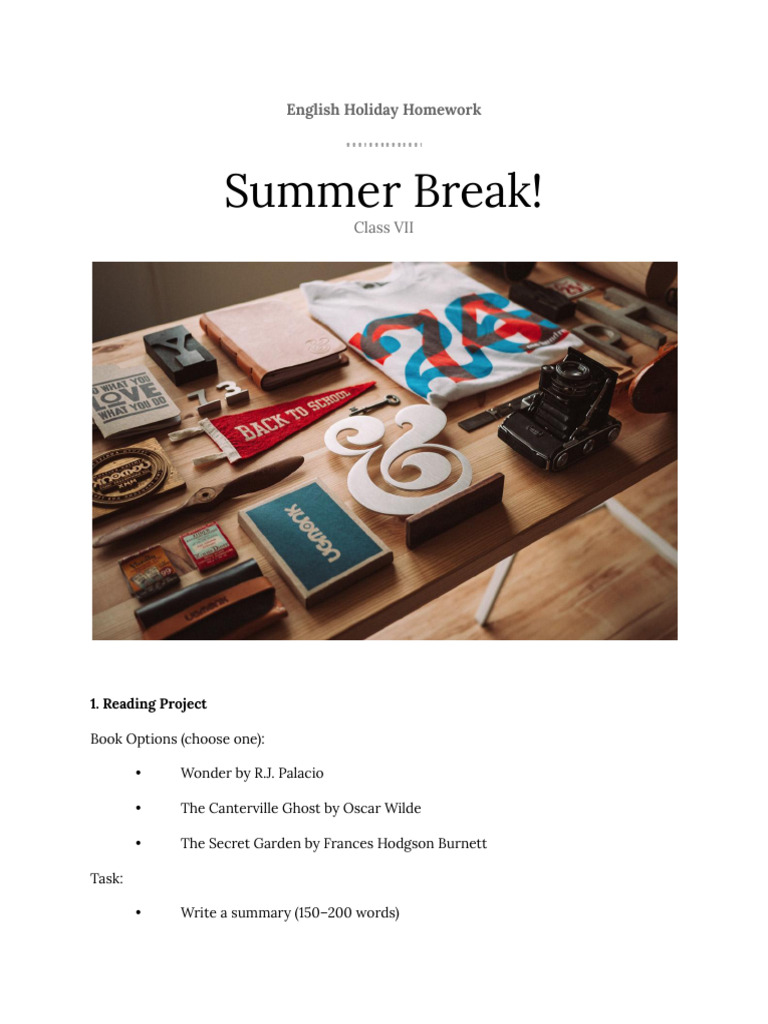 Class VII English Holiday Homework | PDF