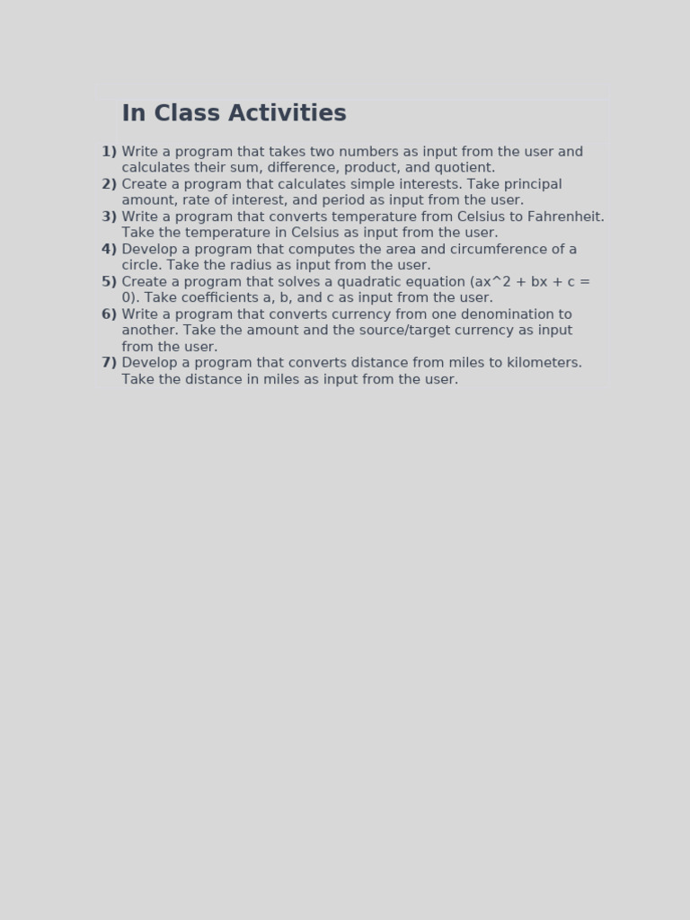 Programming Exercises for Beginners | PDF