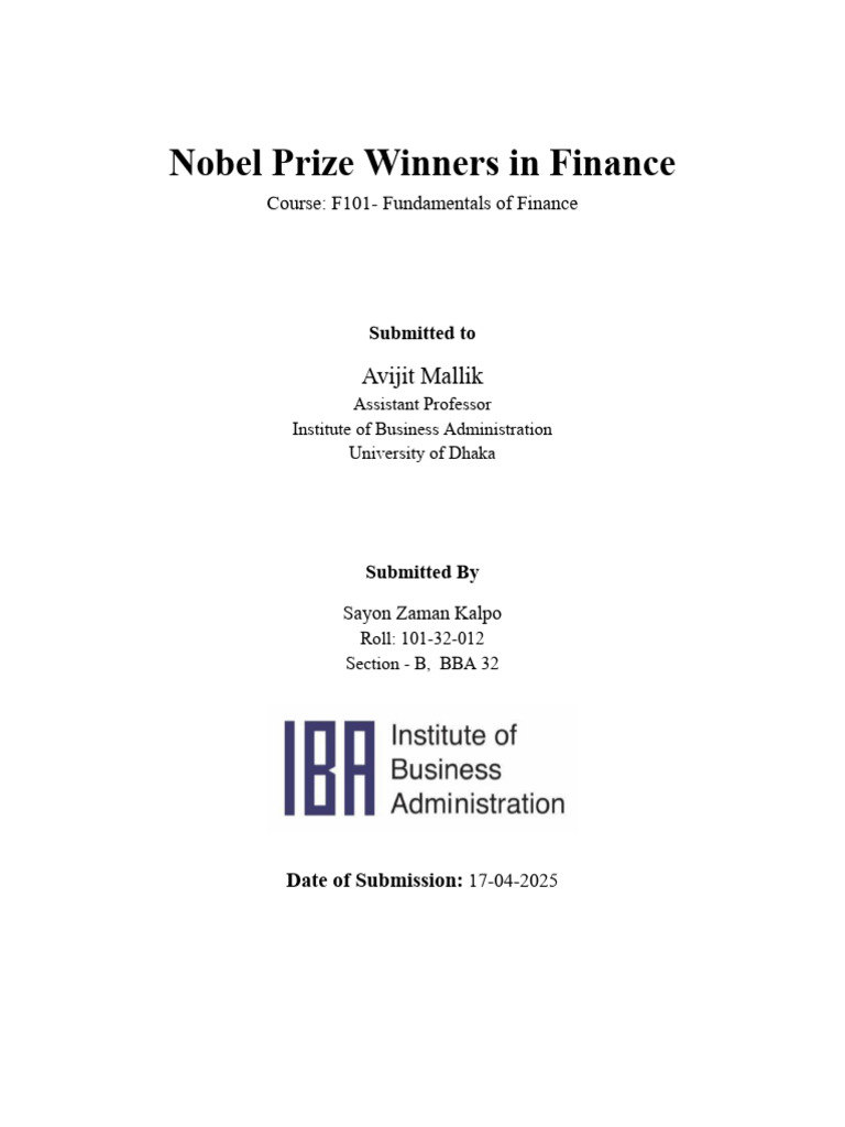 Nobel Prize Winners in Finance TITLE | PDF