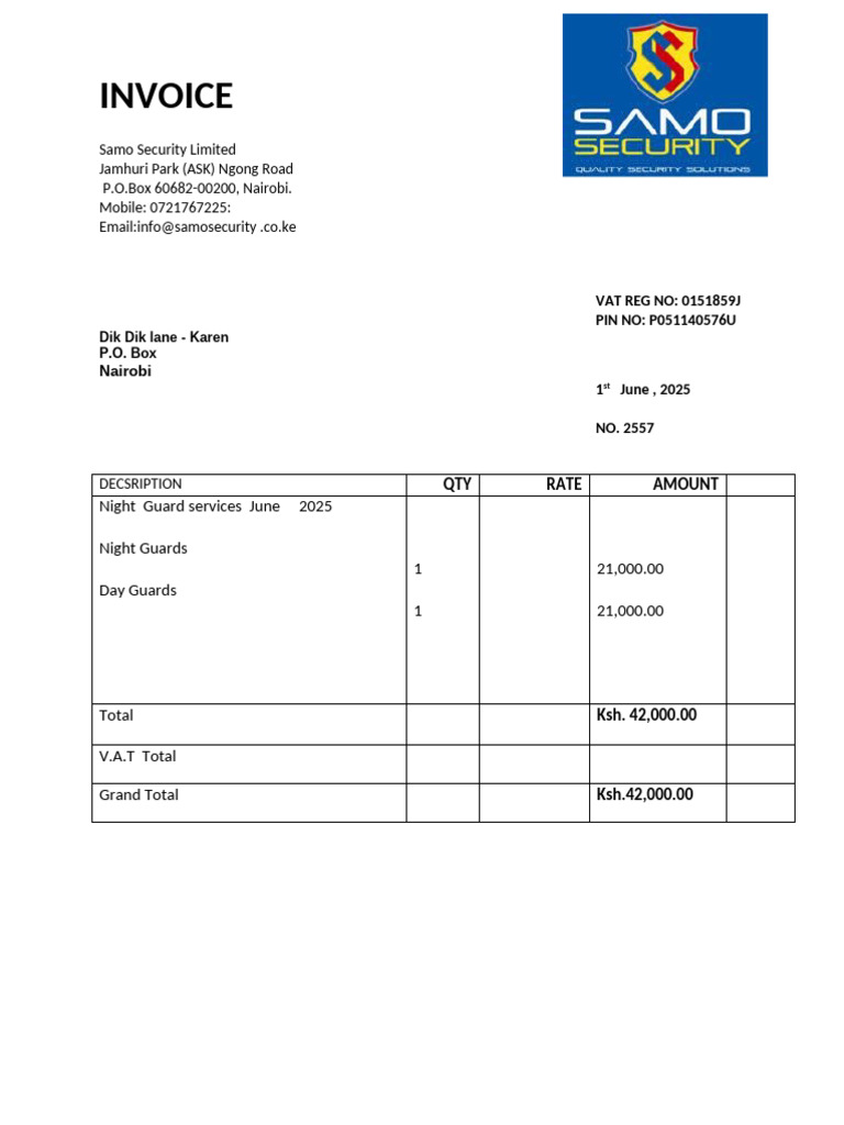 Invoice for Security Services - June 2025 | PDF