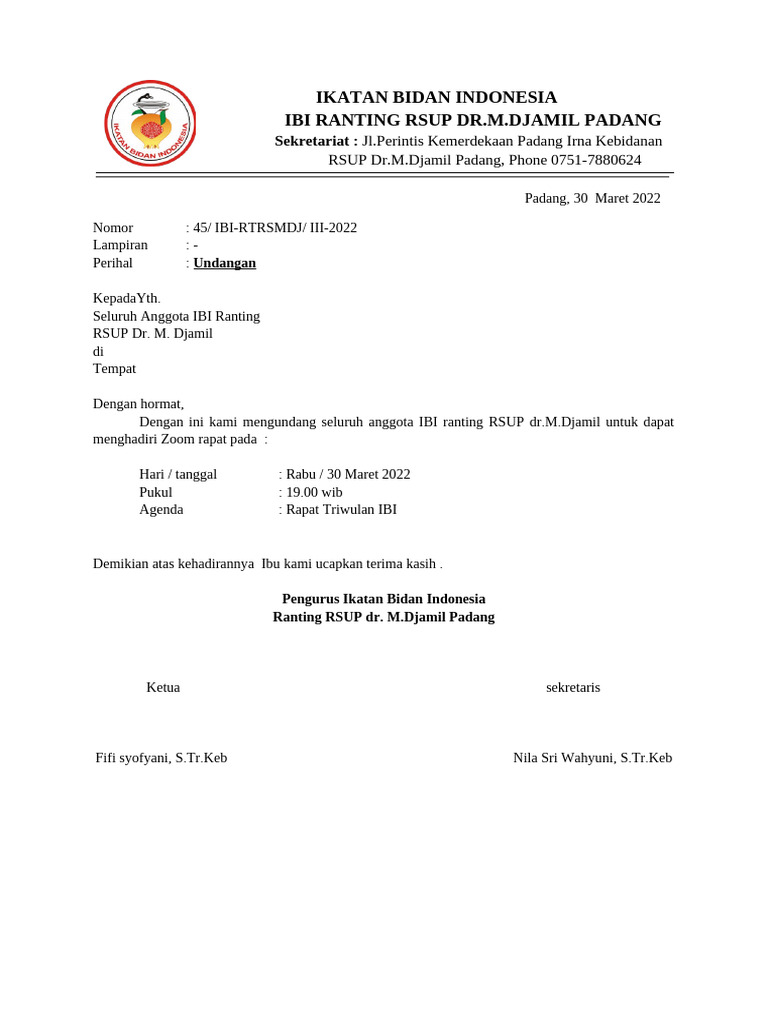 Undangan Rapat Ibi Ranting Rsup Dr. m.djamil | PDF