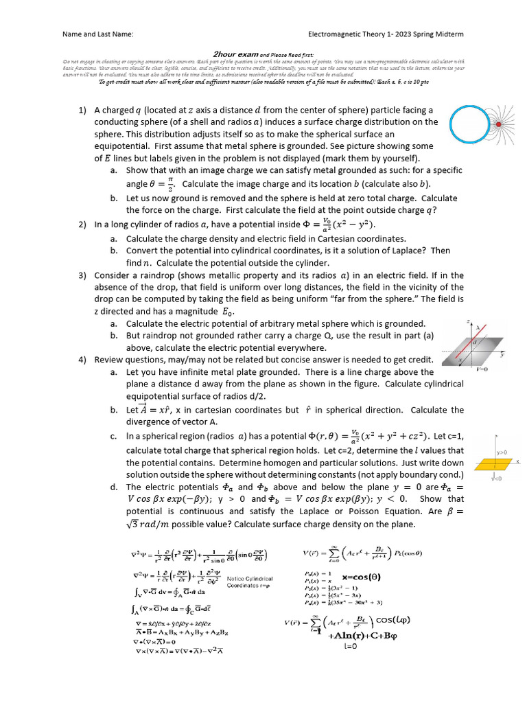 Electromagnetic Theory Midterm Exam 2023 | PDF | Sphere | Coordinate System