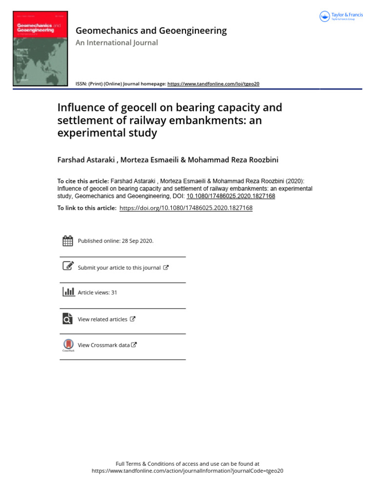 Influence of Geocell On Bearing Capacity and Settlement of Railway ...
