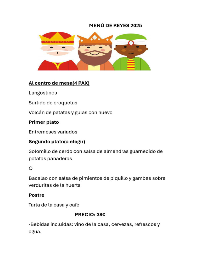 Menu Reyes | PDF