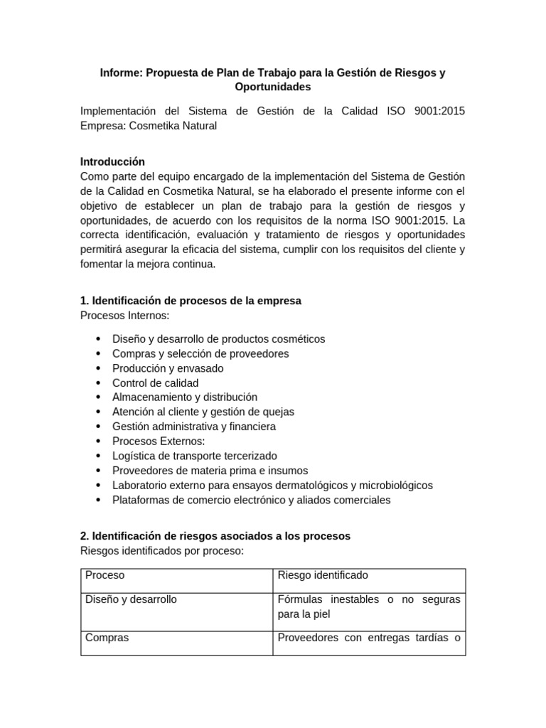 Plan de Gestión de Riesgos ISO 9001:2015 | PDF | Calidad (comercial ...
