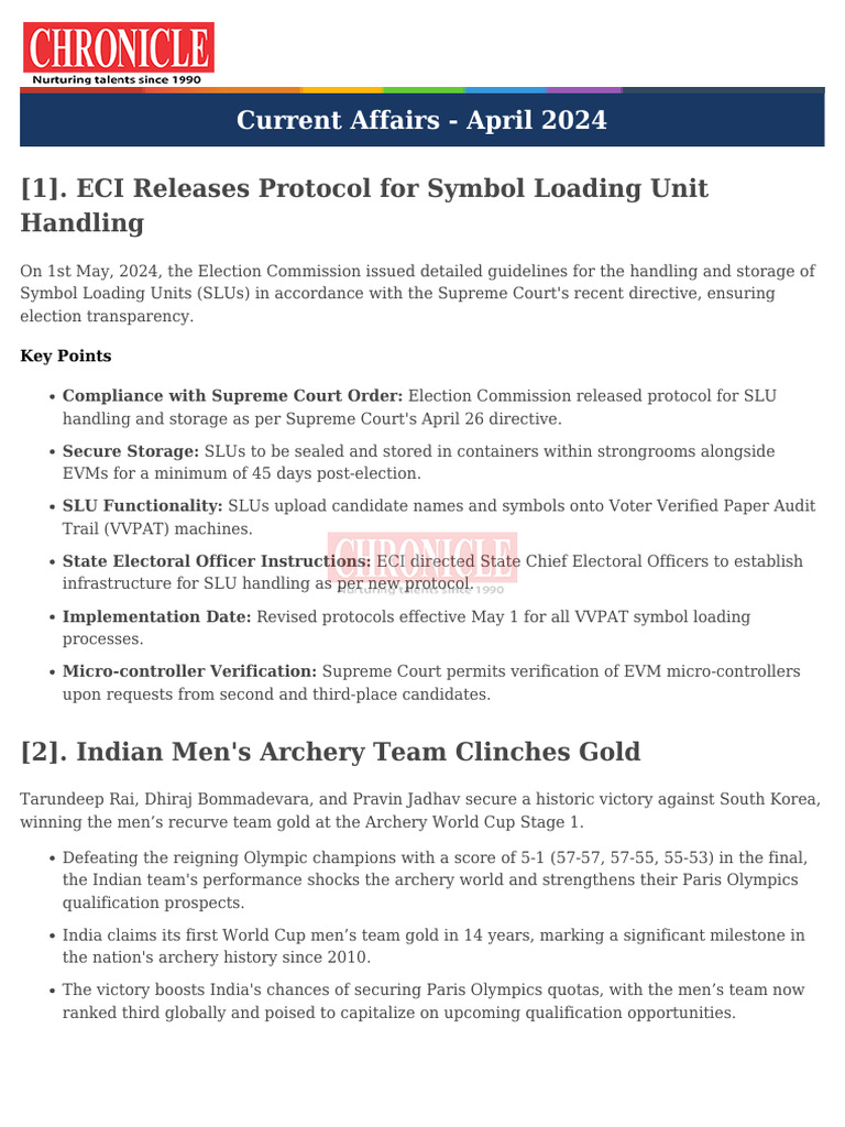 April 2024 Current Affairs Summary | PDF | Extreme Weather | Nuclear ...