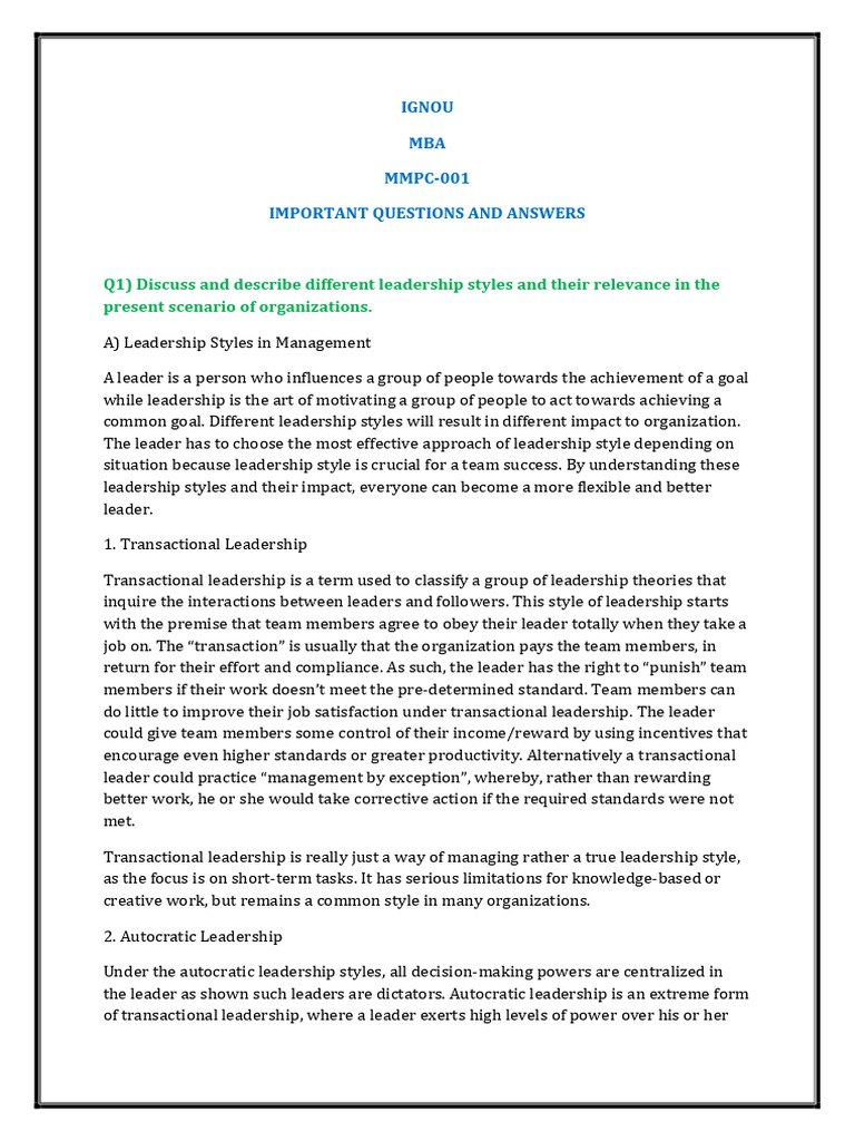 Leadership Styles in Organizations Explained | PDF | Leadership ...