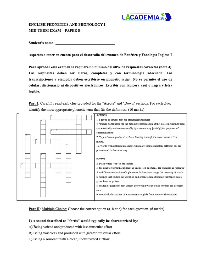 English Phonetics Exam Guidelines | PDF | Consonant | Syllable