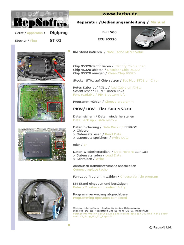 Fiat 500 ECU 95320 DE EN EEP 001 RepsoftLtd | PDF