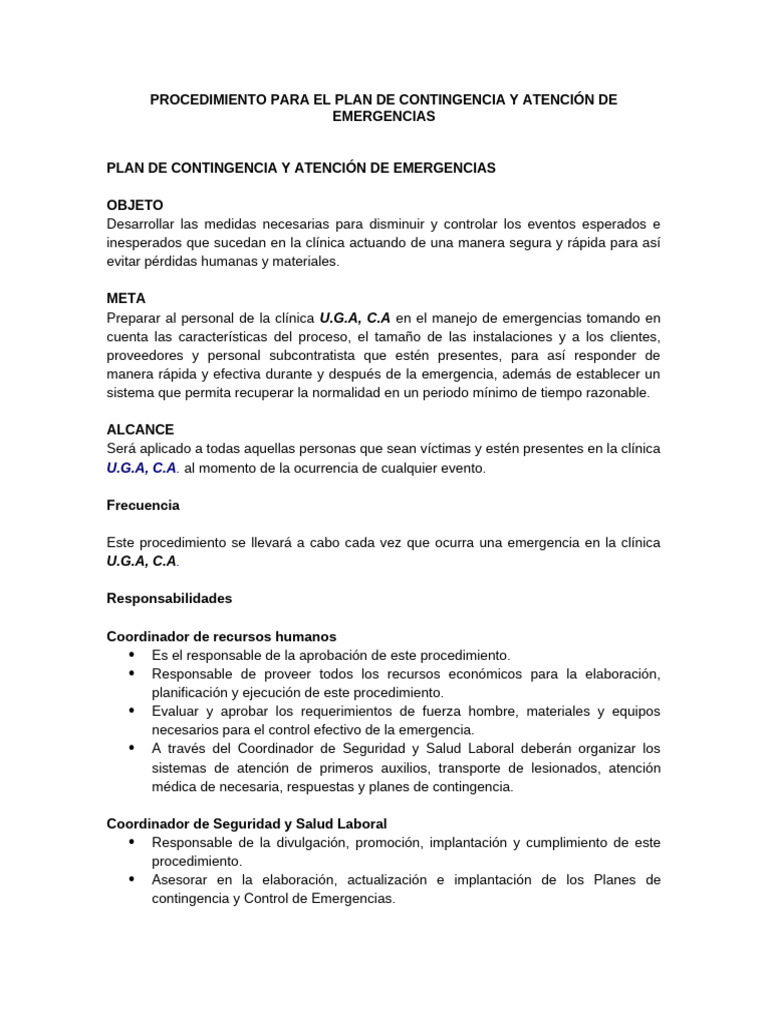 Plan de Contingencia Clínica U.G.A. | PDF | Seguridad y salud ...