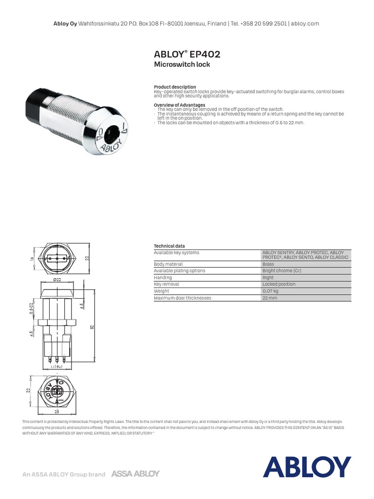 Key-Operated Switch Locks Overview | PDF