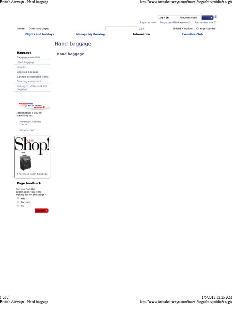 British Airways Hand Baggage Baggage Transport