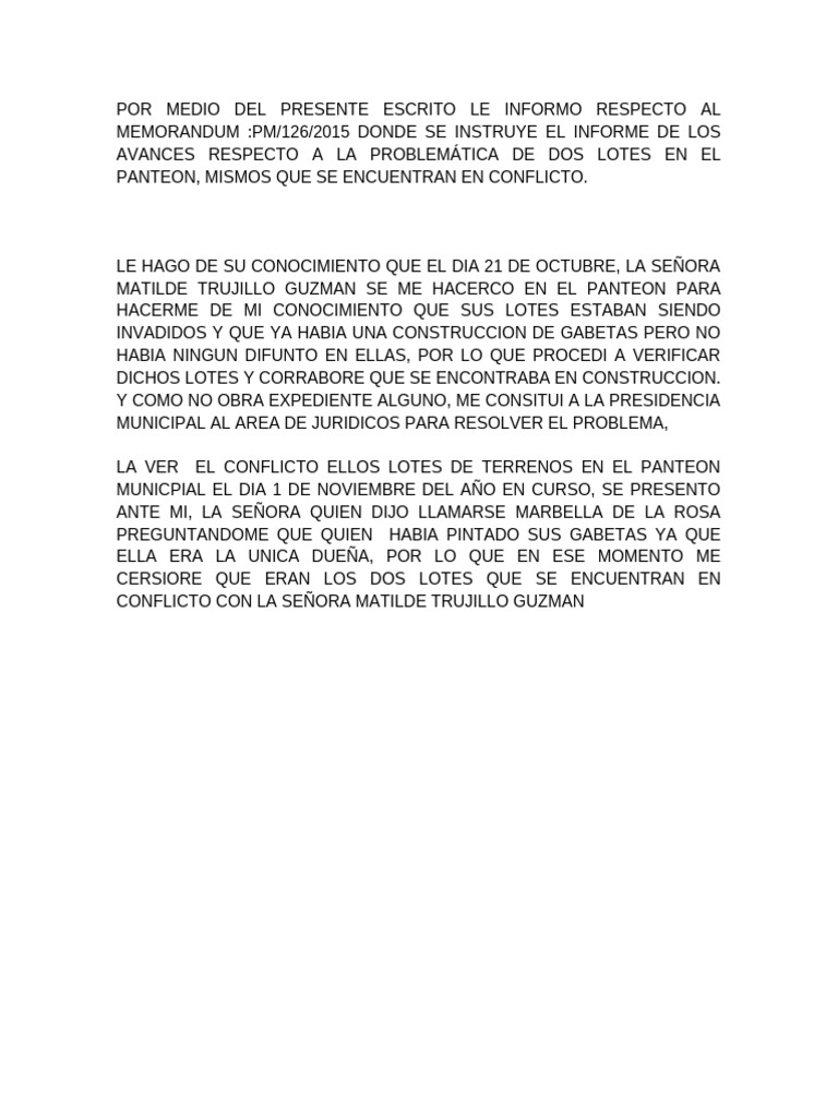 Por Medio Del Presente Escrito Le Informo Respecto Al Memorandum | PDF