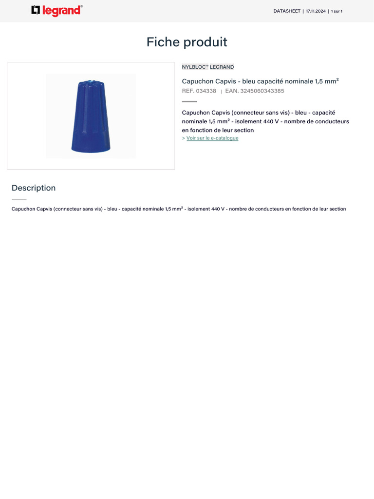 Capuchon Capvis bleu 1,5 mm² Legrand | PDF