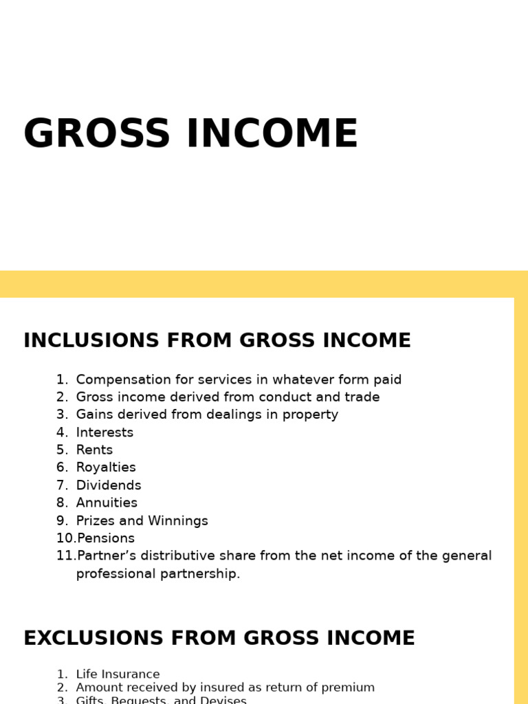 Gross Income: Inclusions and Exclusions | PDF | Cost Of Living | Lease