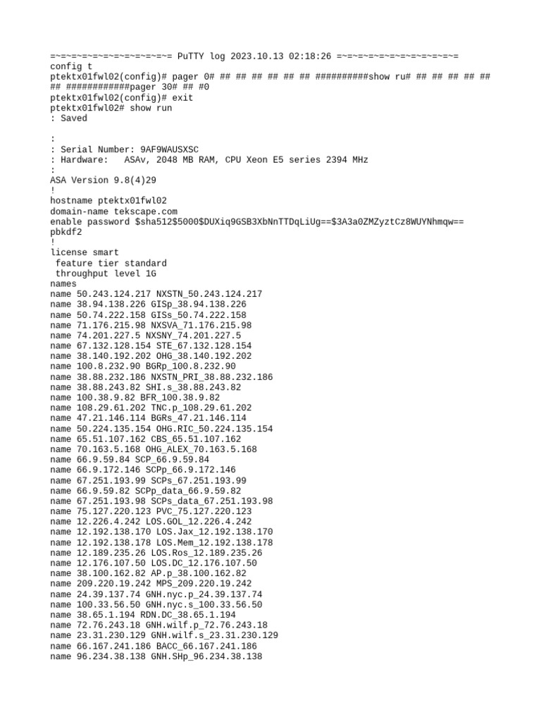 PuTTY Log: ASA Configuration Details | PDF | Internet Protocols ...