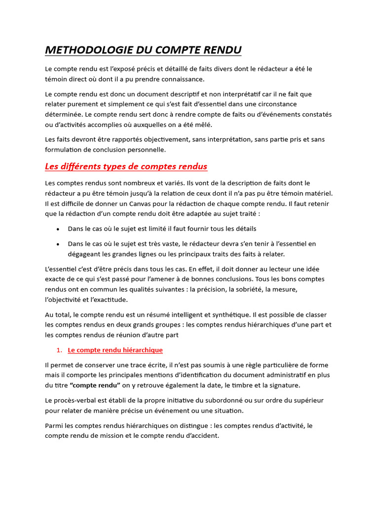 Méthodologie du Compte Rendu | PDF