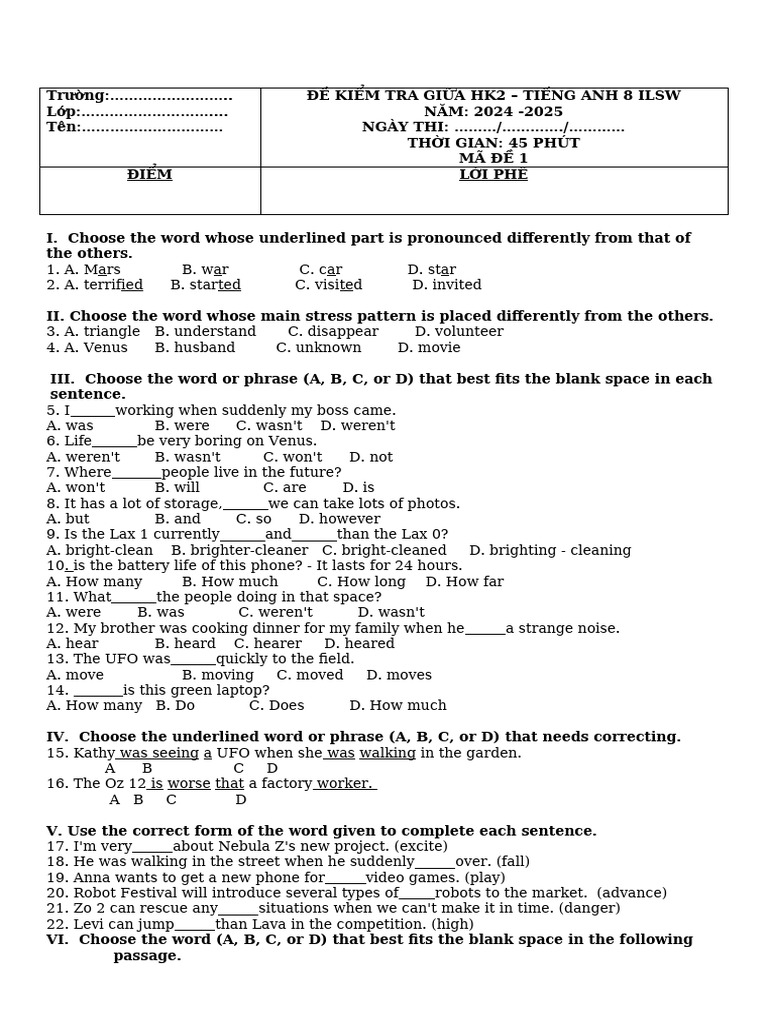 English Test Paper for Grade 8 | PDF | Internet | Smartphone