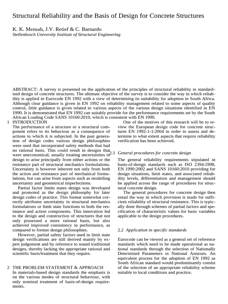 Structural Reliability in Concrete Design | PDF | Reliability ...