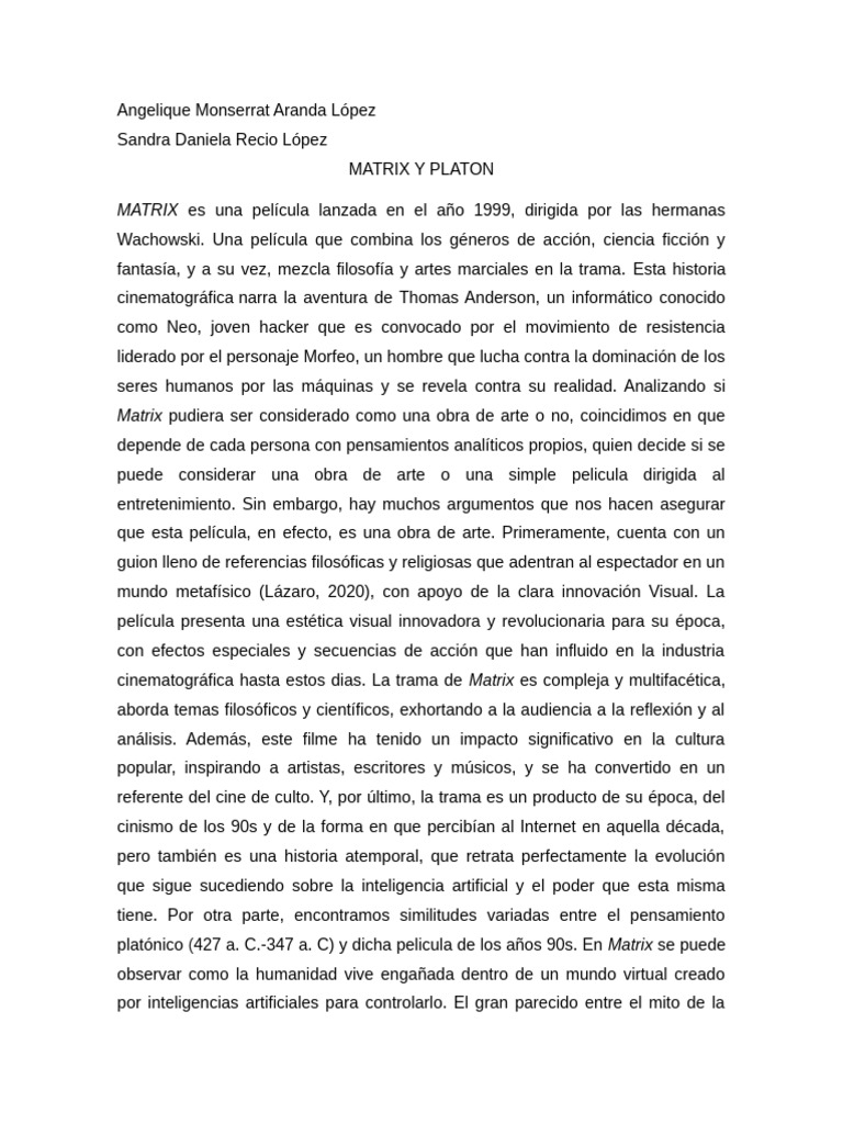 Matrix y Platón: Realidad y Verdad | PDF | Platón | Conocimiento