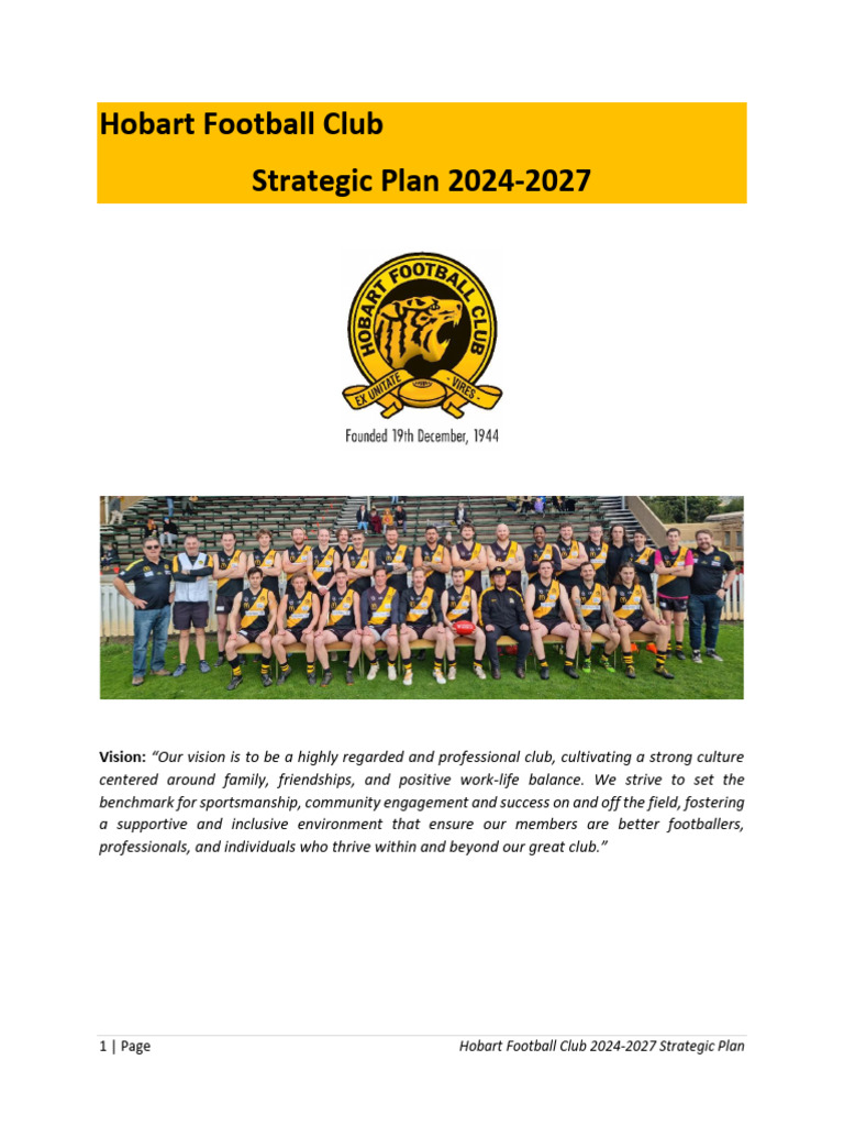 Hobart Football Club Strategic Plan 2024-2027 | PDF | Strategic ...