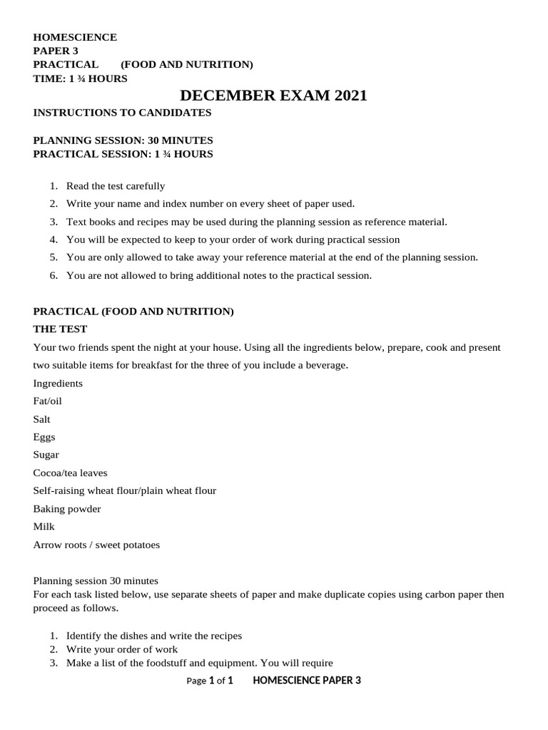 Home Science Practical Exam Guide | PDF