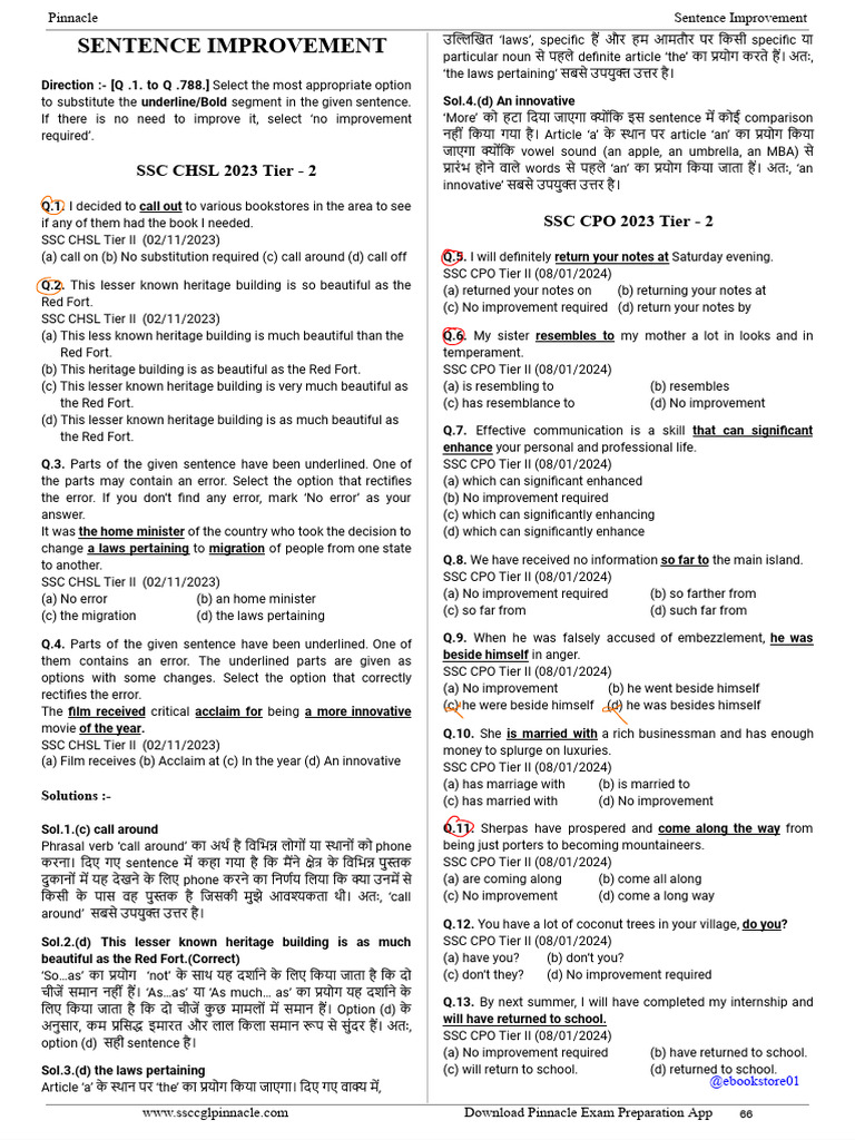 Pinnacle Sentence Improvement | PDF | Verb | Adverb