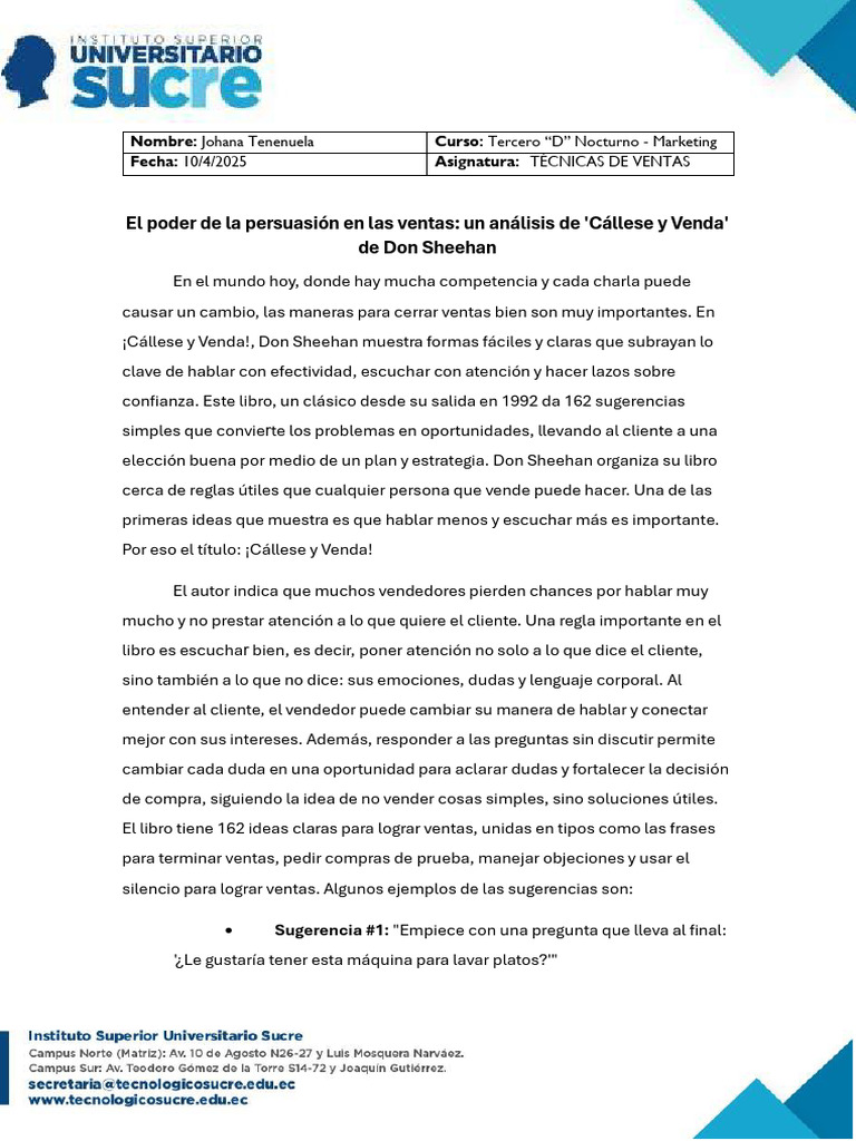 Persuasión en ventas: Claves de Sheehan | PDF | Ventas
