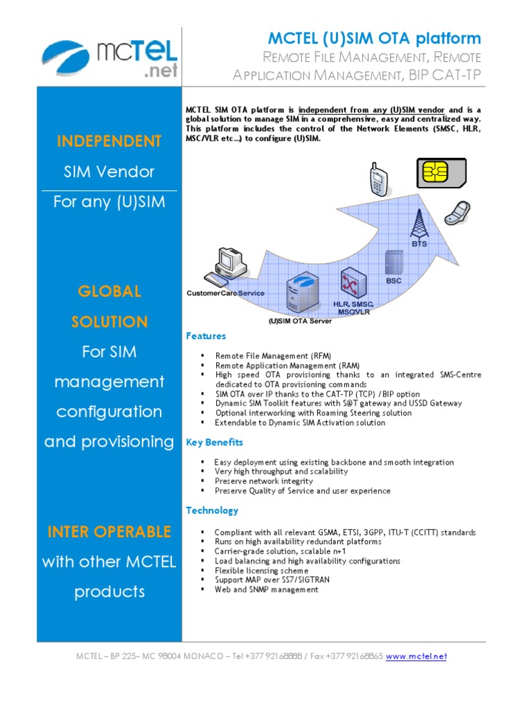 MCTEL SIM OTA Management Platform | PDF | Subscriber Identity Module ...