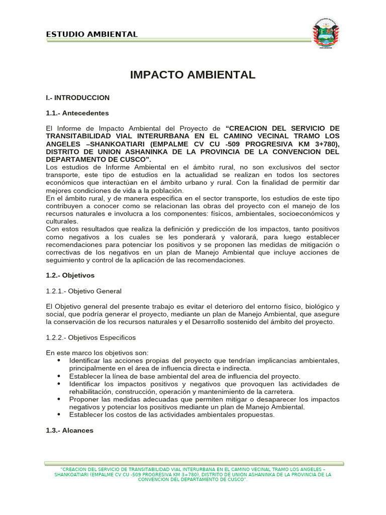 Estudio de Impacto Ambiental Vial en Cusco | PDF | Evaluación de ...