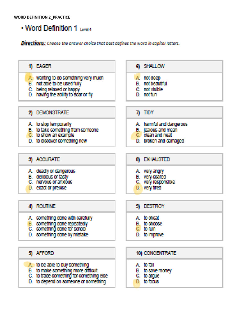 Word Definition 2 - Practice 2 | PDF