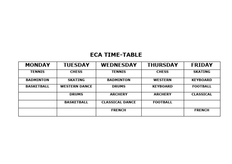 ECA Weekly Activity Schedule | PDF