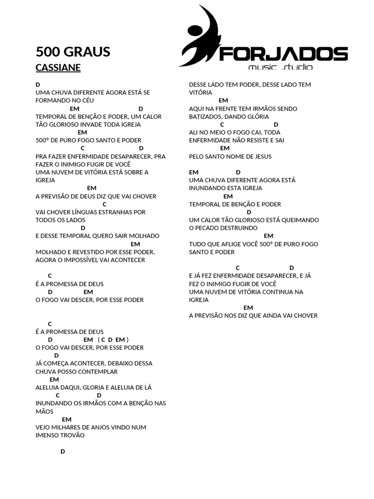 Letra e Cifras de 500 Graus - Cassiane