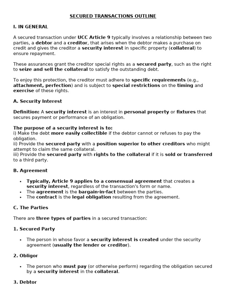 Secured Transactions Outline | PDF | Security Interest | Assignment (Law)