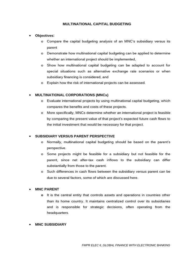 Multinational Capital Budgeting Insights | PDF | Discounted Cash Flow ...