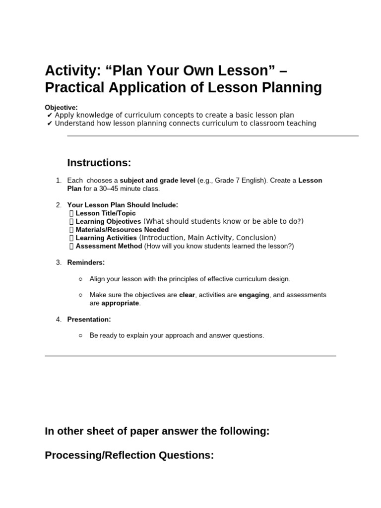 Lesson Planning for Effective Teaching | PDF