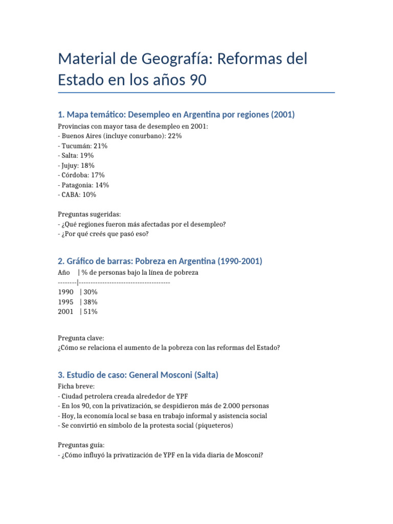 Desempleo y pobreza en Argentina en los 90 | PDF