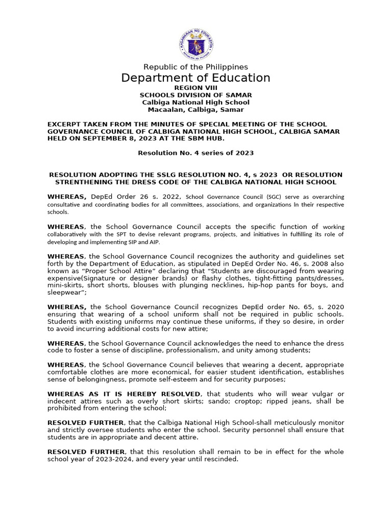 Dress Code Resolution SGC | PDF | Fashion | Clothing