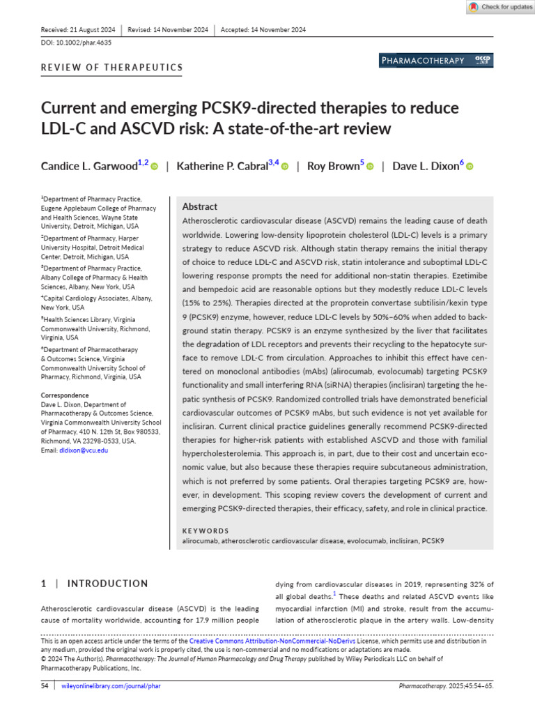 Pharmacotherapy - 2024 - Garwood - Current and Emerging PCSK9 Directed ...
