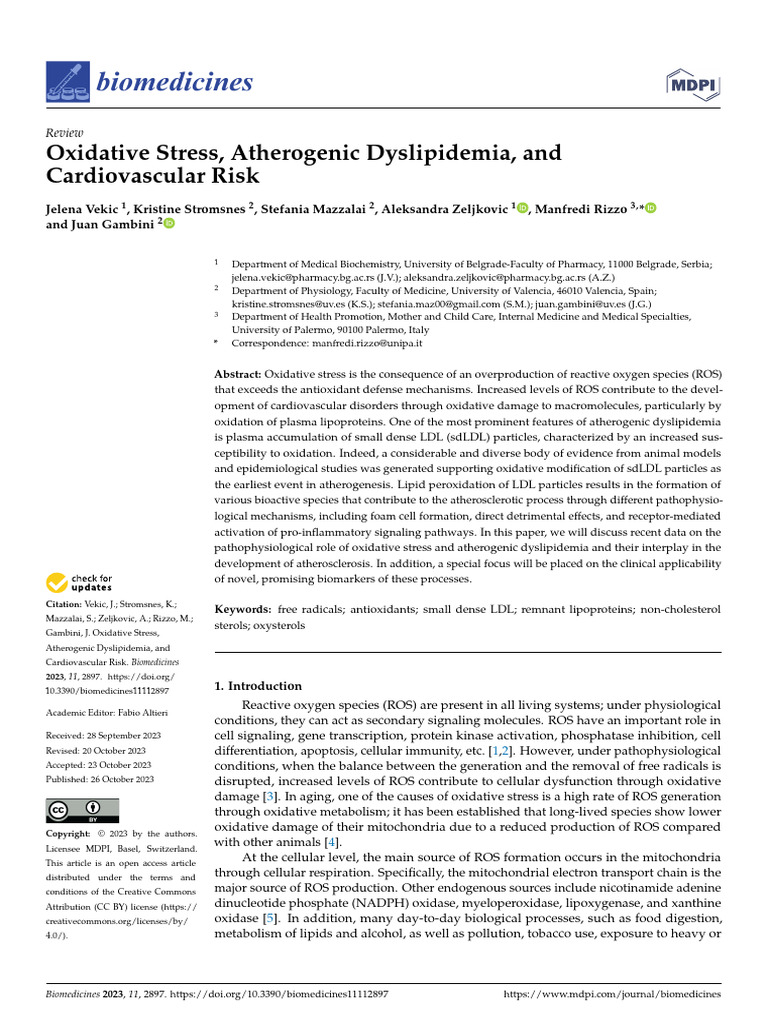 Oxidative Stress and Cardiovascular Risk | PDF | Reactive Oxygen ...