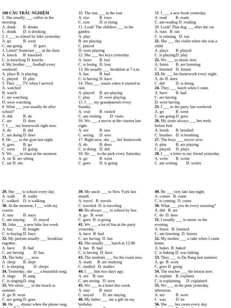 100 English Grammar Quiz Questions | PDF
