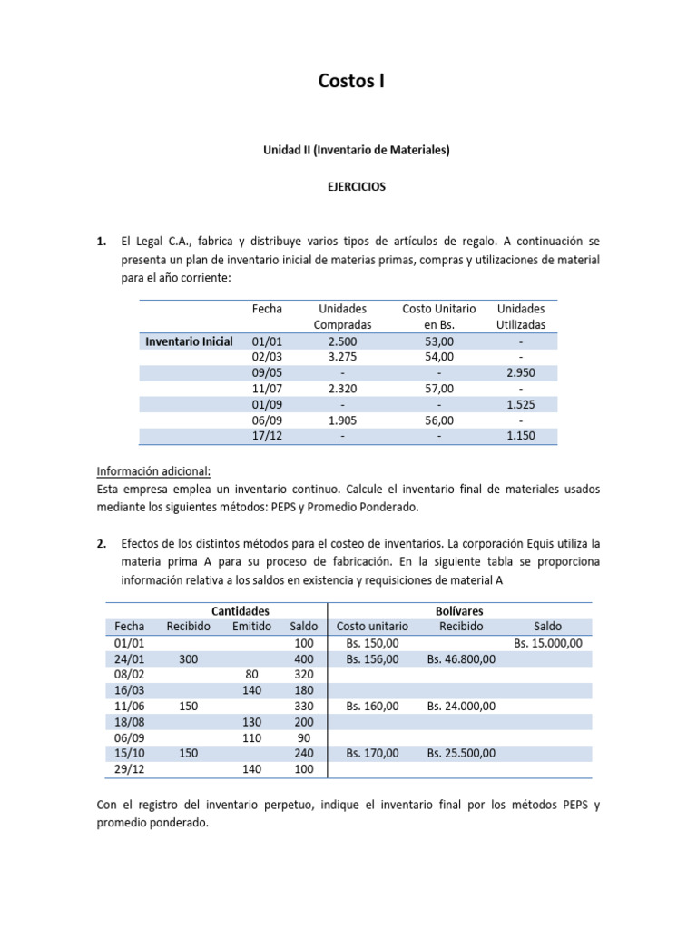 Cálculo de Inventarios y Costos en PEPS | PDF | Sistema Internacional ...