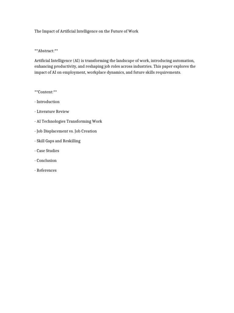 Paper 1 The Impact of Artificial Intelligence On The Future of Work | PDF