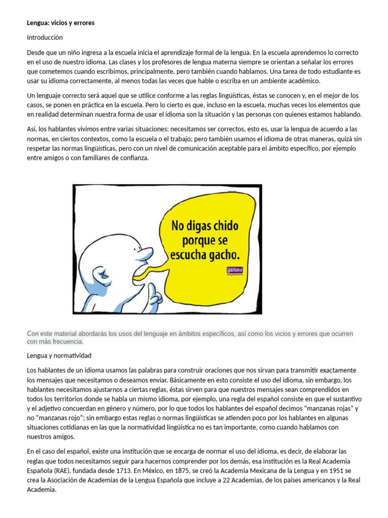 Usos y errores del lenguaje en contextos | PDF | Lengua española ...