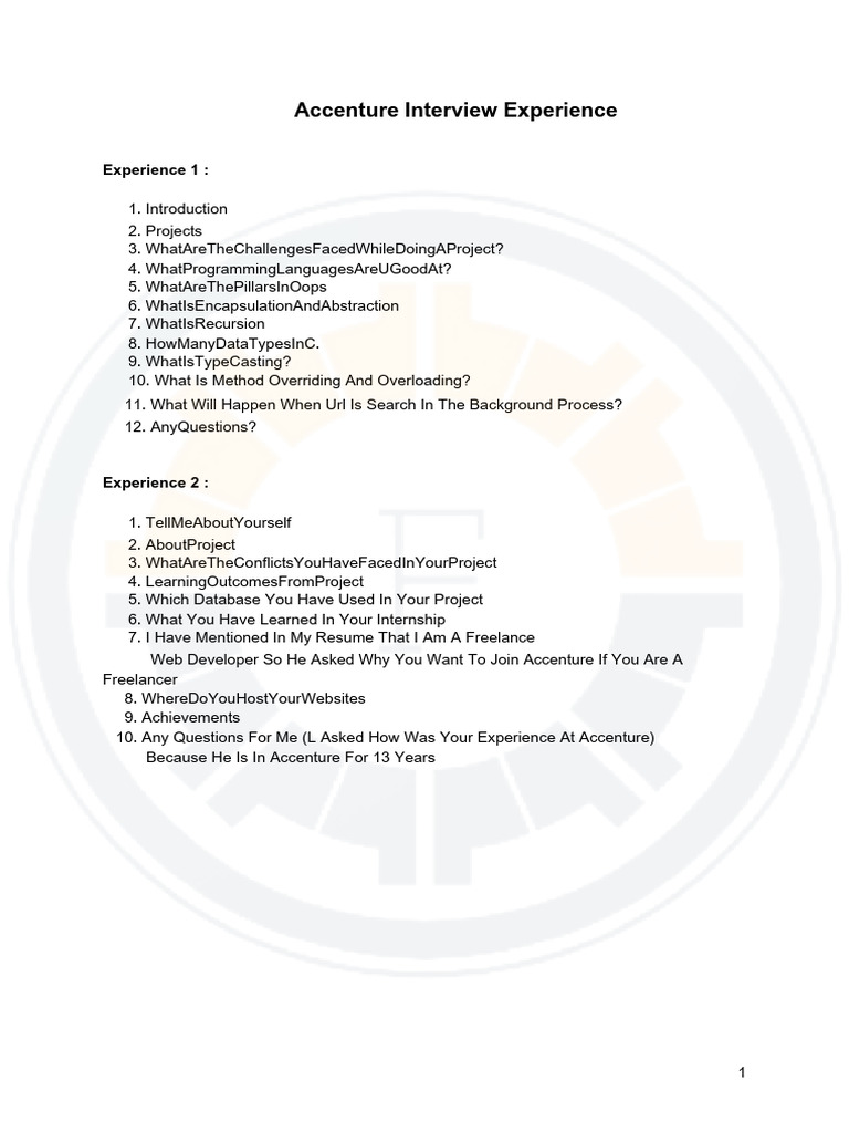 Accenture Interview Questions & Experiences | PDF | Systems ...
