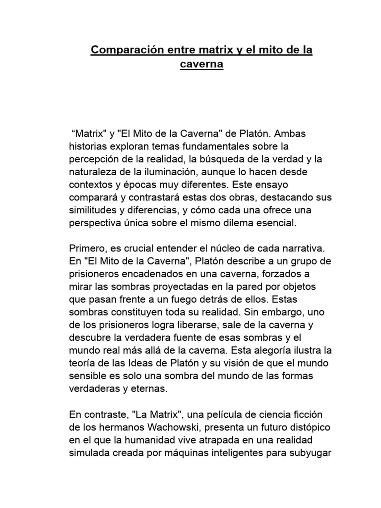 Matrix vs. Mito de la Caverna: Realidad y Verdad | PDF | Platón | Verdad